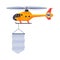 Blue Helicopter with Blank Banner, Air Vehicle Flying with White Flag Flat Vector Illustration