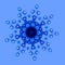 Blue hexagonal snow flake star. Empty flat back. Art style image. Full frame. Star form mosaic. Macro cells. Many blocks. Effect.