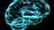 Blue hologram human brain on black background.