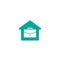 Blue Home office icon. Working at home. House and suitcase inside it