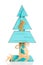 Blue homemade wooden Christmas Tree with burlap christmas stocking decoration - white background