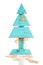 Blue homemade wooden Christmas Tree with burlap reindeers, angel