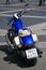 Blue Honda VT1300CX Fury motorcycle, rear view