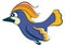 Blue hoopoe character. Funny cartoon bird flying