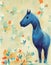 blue horse with black parts, fairytale illustration, ai generated image