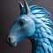 Blue Horse Sculpture With Surrealistic Detail And Naturalistic Bird Portraits