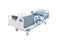 Blue hospital bed with lifting mechanism on an autonomous control panel with control panel isolated 3d render on white background