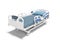 Blue hospital bed with lifting mechanism on an autonomous control panel with control panel isolated 3d render on white background