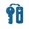 Blue Hotel door lock key with number tag icon isolated on transparent background.