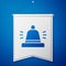 Blue Hotel service bell icon isolated on blue background. Reception bell. White pennant template. Vector
