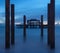 Blue hour landscape of destroyed old pier long exposure