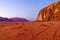 Blue hour view of sands and cliffs, Wadi Rum