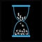 Blue hourglass with dollar and euro money signs. Black background