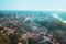 Blue hours in Verona city centre, Italy. Panoramic view from above on streets and Adige river