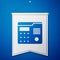 Blue House intercom system icon isolated on blue background. White pennant template. Vector