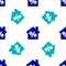 Blue House with percant discount tag icon isolated seamless pattern on white background. Real estate home. Credit