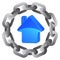 Blue house in strong steel circle chain