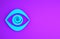 Blue Hypnosis icon isolated on purple background. Human eye with spiral hypnotic iris. Minimalism concept. 3d