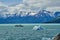 Blue ice of calving Perito Moreno Glacier in Glaciers national park in Patagonia