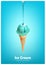 Blue ice cream cone, Pour blue melted syrup, peppermint flavor, Vector illustration