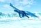 Blue ice dragon on frozen land
