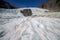 Blue ice on the Franz Josef Glacier with a blue sky