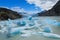 Blue ice patagonian glacier icebergs in lake water