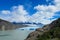 Blue ice patagonian glacier icebergs in lake water