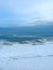 Blue ice shards on the coast of Lake Michigan in the Upper Peninsula of Michigan.