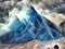 Blue iceberg in the middle of the ocean during stormy weather