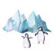 Blue iceberg and penguins watercolor illustration isolated on white background. Northern sea element.