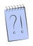 blue icon with black contour notepad with question