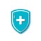 Blue icon of medical shield in flat style