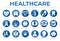 Blue Icon Set of Cardiology, Neurology, Gynecology, Orthopedy, Gastroenterology, Stomatology,Oncology, Dermatology, Urology,