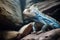 blue iguana showing dewlap on rocky terrain