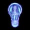 Blue incandescent light bulb hologram isolated on black background, 3d render, 3d illustration