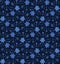 Blue indigo tiny daisy meadow seamless pattern . Dark moody dyed winter floral fabric textile. Vector ditsy vintage all over print