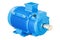 Blue industrial electric motor, 3D rendering