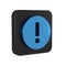 Blue Information icon isolated on transparent background. Black square button.