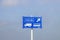 Blue information sign for the directions on Motorway A20 for special lane for trucks and buses