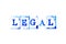 Blue ink of rubber stamp in word legal on white paper background