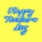 Blue inscription Happy Teacher`s Day on a yellow background.