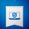 Blue Insurance online icon isolated on blue background. Security, safety, protection, protect concept. White pennant