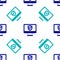 Blue Insurance online icon isolated seamless pattern on white background. Security, safety, protection, protect concept