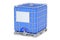 Blue intermediate bulk container closeup, 3D rendering