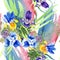 Blue irises bouquet floral botanical flowers. Watercolor background illustration set. Seamless background pattern.