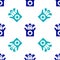 Blue Jack in the box toy icon isolated seamless pattern on white background. Jester out of the box. Vector