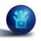 Blue Jack in the box toy icon isolated on white background. Jester out of the box. Blue circle button. Vector