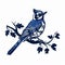 Blue Jay On Branch: Classic Tattoo Motif In Monochromatic Graphic Design