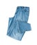 Blue jean pants folded flat lay isolated